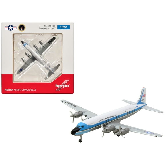 Douglas VC-118A Transport Aircraft "US Air Force One, Air Transport Wing" White with Blue 1/500 Diecast Model Airplane by Herpa