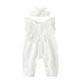 thumbnail image 1 of Douhoow 0-24 Months Baby Girl Cotton Linen Romper Sleeveless Round Collar Jumpsuit Headdress, 1 of 8
