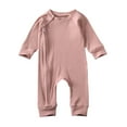 thumbnail image 1 of Douhoow 0-24M Baby Boys Girls Solid Romper Infant Long Sleeve Zipper Ribbed Jumpsuit Spring Clothes, 1 of 9