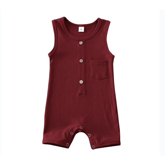 Douhoow 0-24M Newborn Baby Boy Girl Ribbed Romper Soft Sleeveless Button Jumpsuit