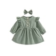 thumbnail image 1 of Douhoow 0-4 Years Kid Girls Corduroy Dress Baby Long Sleeve Ruffles Button Dresses, 1 of 9