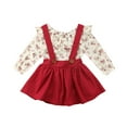 thumbnail image 1 of Douhoow 1-5Y Little Girls Summer Outfit Set Long Sleeve Floral Tops Red Suspender Skirt, 1 of 8