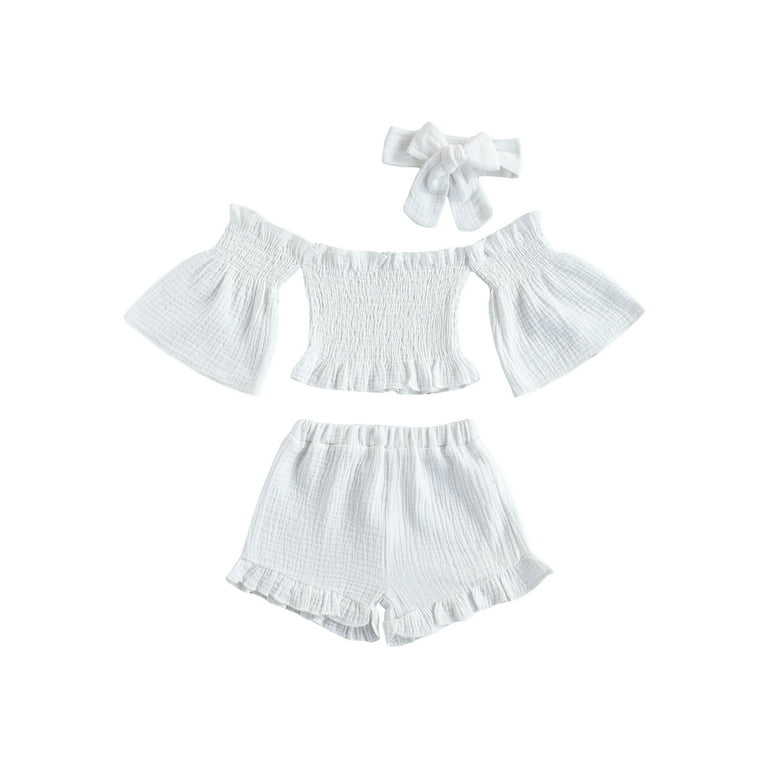 White Shoulder Ruffle Short Set White Shoulder Ruffle Short Set