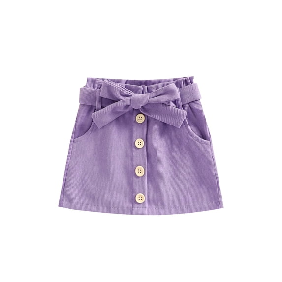 Douhoow 1-6 Years Kids Girls Skirts Solid Single Breasted Bowknot A-line Short Skirts