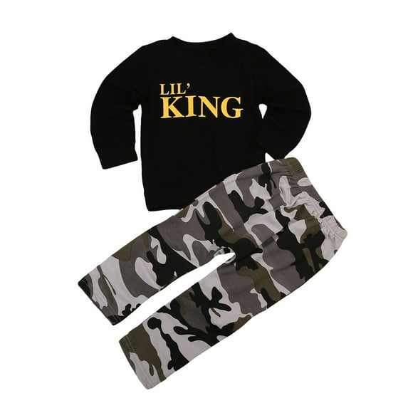 Douhoow 1-6Y Little Boy 2PCS Outfit Set Letter Long Sleeve Tops Camouflage Long Pants