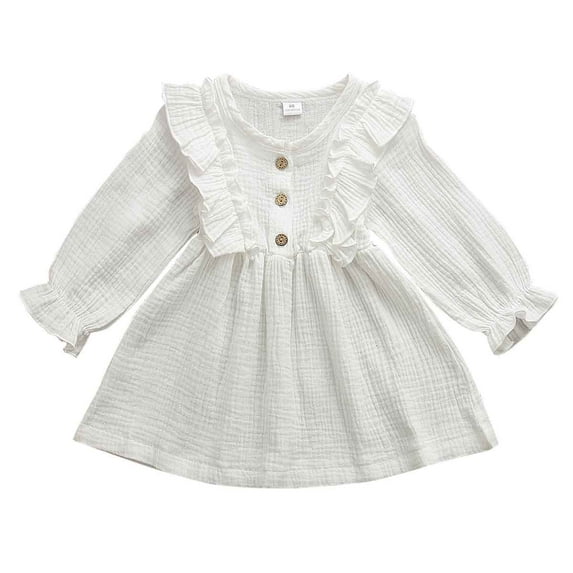 Douhoow 1-6Y Toddler Baby Girls Dress Vintage Ruffles Long Sleeve Dress Girls Spring Dress