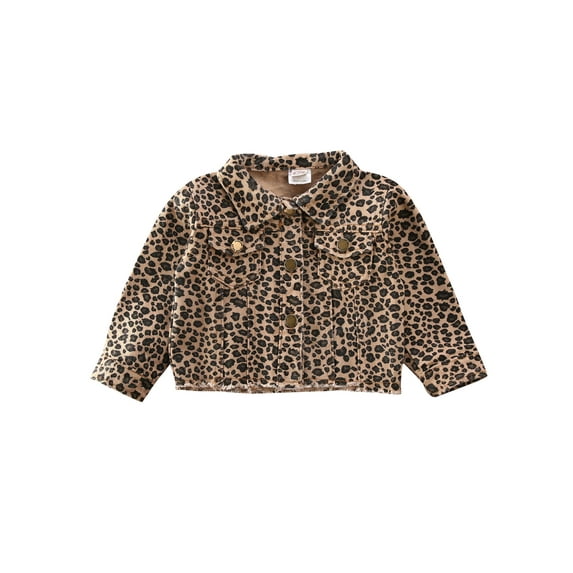Douhoow 1-6Y Toddler Girls Spring Jacket Long Sleeve Folded Collar Leopard Pattern Coat