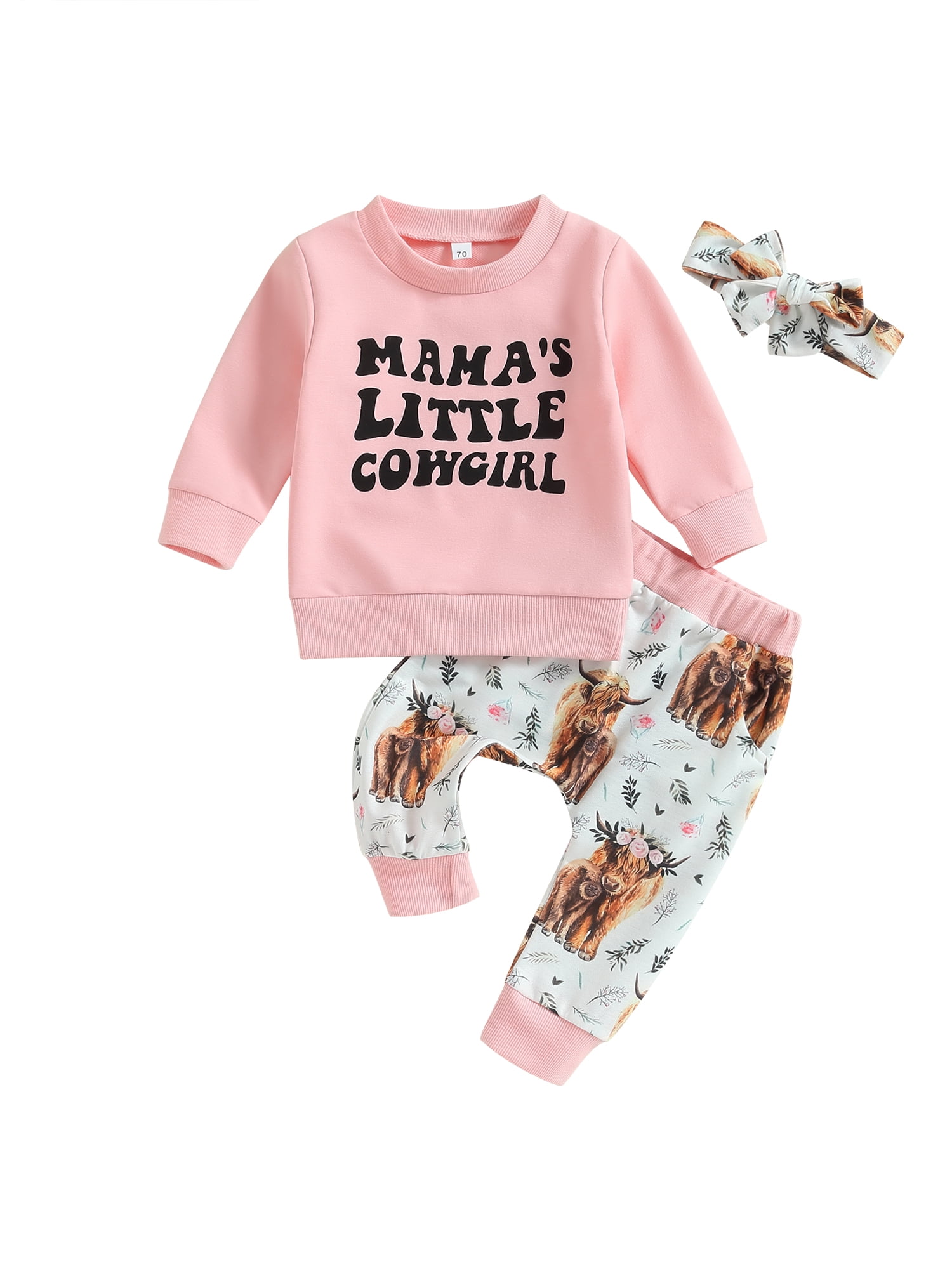 Douhoow 2 Pcs Baby Girl Western Outfit Cowgirl Sweatshirt Cow Floral
