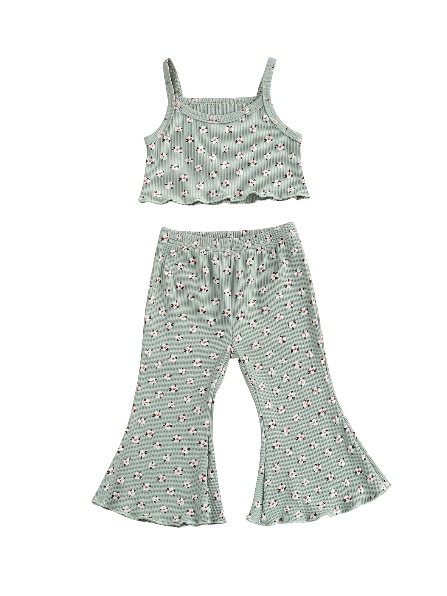 2pcs Toddler Girl Button Design Tie Knot Camisole and Floral Print Flared Pants Set