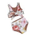 thumbnail image 1 of Douhoow 2 Piece Kids Girls Floral Swimsuits Summer Toddler Striped Bathing Suits Knotted Swim Top and Elastic Shorts Set, 1 of 9