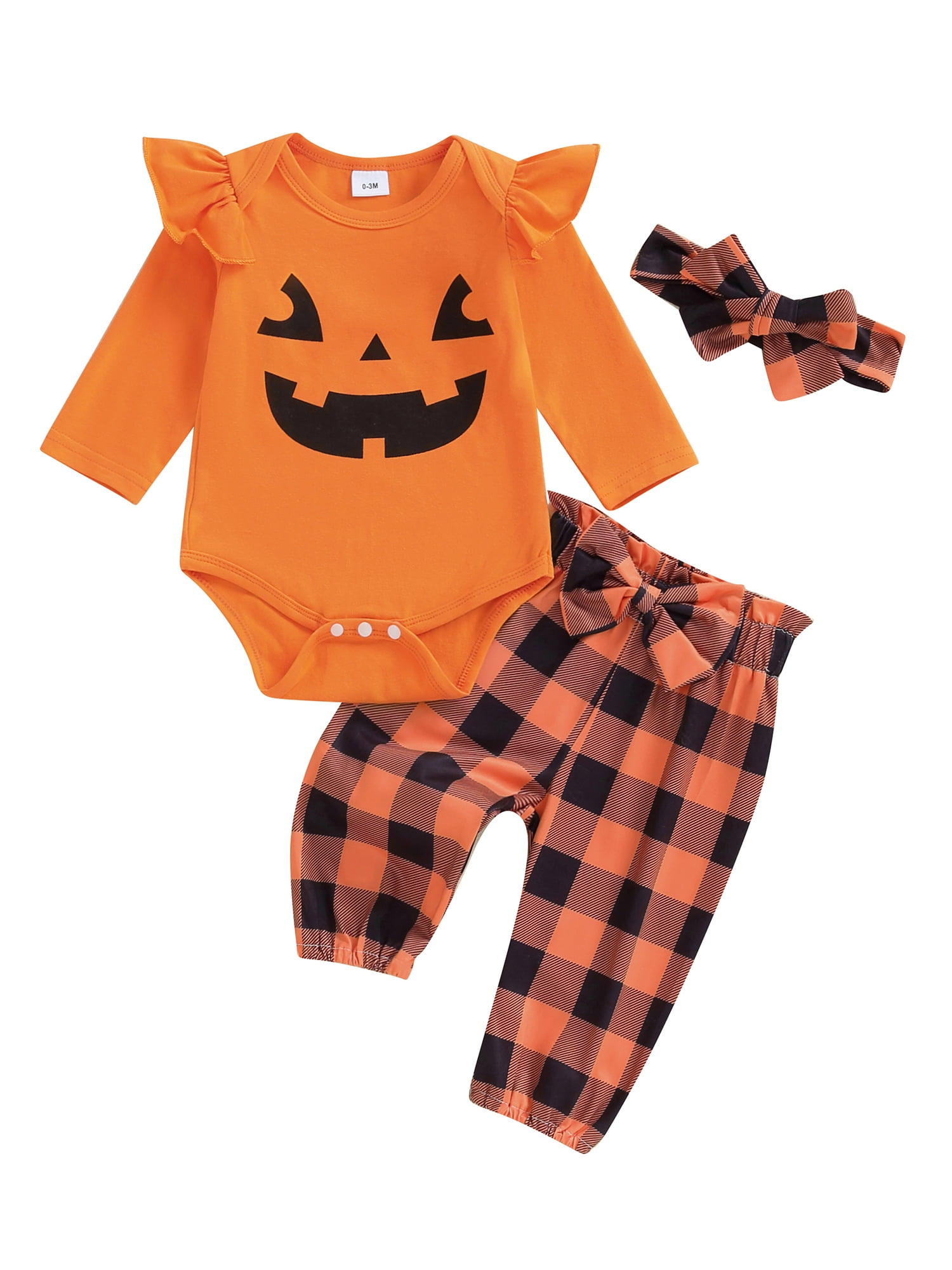 Douhoow 2Pcs Halloween Pumpkin Outfit for Newborn Baby Girl Ruffle Long