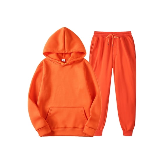 Douhoow 2Pcs Men Women Tracksuit Spring Sportswear Solid Color Long Sleeves Hooded Sweatshirt + Drawstring Pants