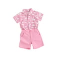 thumbnail image 1 of Douhoow 2Pcs Toddler Boys Summer Shark Outfits Short Sleeve Button Down Dinosaur Flamingo Shirt + Solid Shorts 12M 18M 24M 3T 4T Baby Clothing Set, 1 of 9