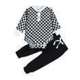 thumbnail image 1 of Douhoow 2pcs Baby Ribbed Clothes Boy Girl Checkerboard Print Long Sleeve Romper Solid Color Drawstring Long Pants, 1 of 9