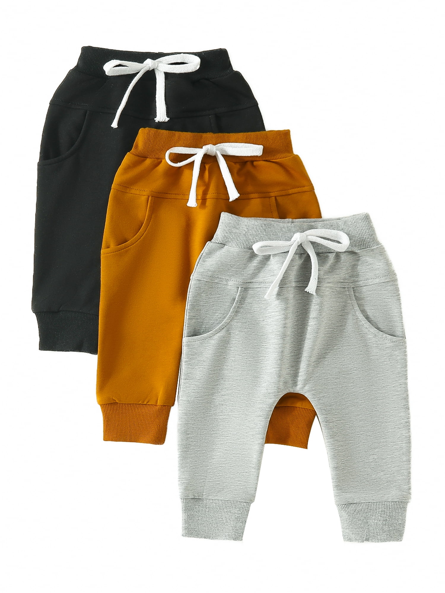 Douhoow 3 Pack Toddler Baby Boys Sweatpants 6M 12M 18M 24M 3T Infant Casual Pants Kids Solid