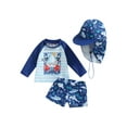 thumbnail image 1 of Douhoow 3Pcs Kid Boys Shark Print Swimsuits 12 18 24 Months 3 4 Years Beach Long Sleeve Striped Tops + Shorts + Hat, 1 of 9
