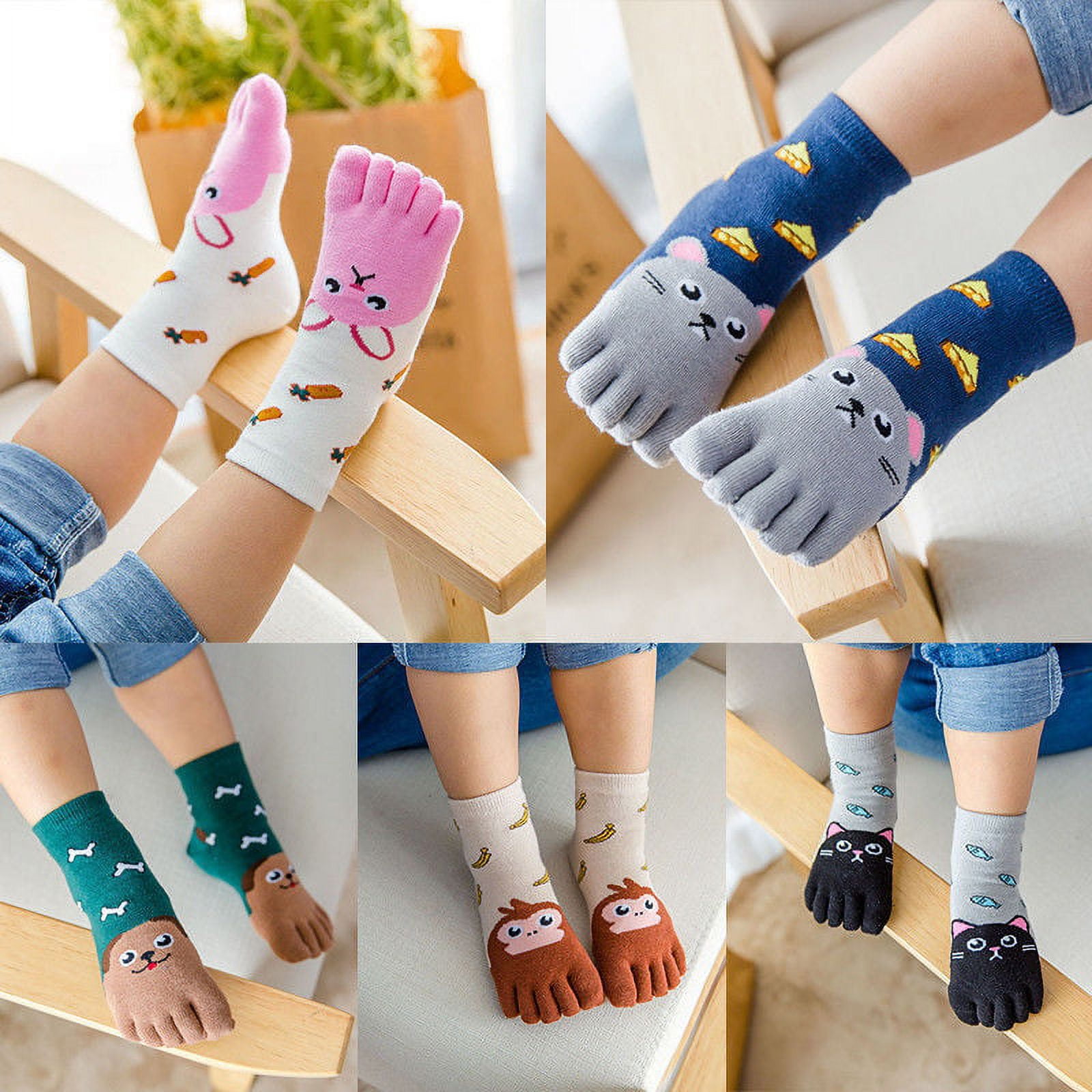 3 Pairs Kids Cute Two Toes Split Socks Animal Print Japanese Tabi Comfy Socks