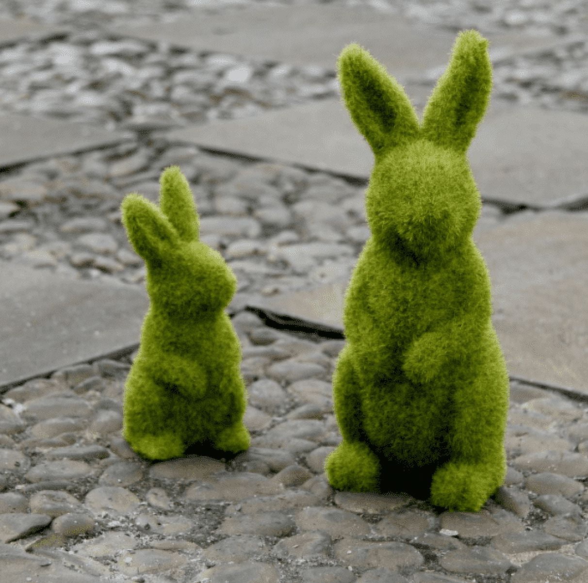 Douhoow Artificial Moss Rabbit Resin Flocked Sculpture Easter Animal ...