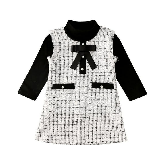 Douhoow Autumn Little Girl Clothes Set Turtleneck Top+Plaid Dress Formal Outfit