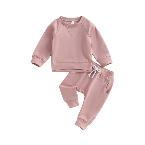 Douhoow Baby Boy Girl 2Pcs Winter Tracksuit 0-3Y Solid Crewneck Sweatshirt Sweatpants