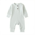 thumbnail image 1 of Douhoow Baby Boy Girl Button Romper Infant One Piece Solid Color Knit Ribbed Long Sleeve Jumpsuit, 1 of 2