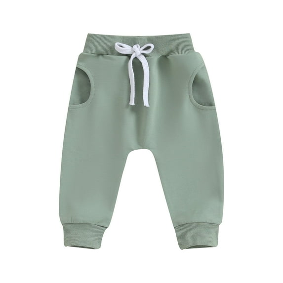 Douhoow Baby Boy Girl Sweatpants 0-3Y Solid Color Drawstring Elastic Jogger Pants Fall Winter Trousers