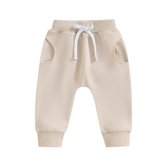 Douhoow Baby Boy Girl Sweatpants 0-3Y Solid Color Drawstring Elastic Jogger Pants Fall Winter Trousers