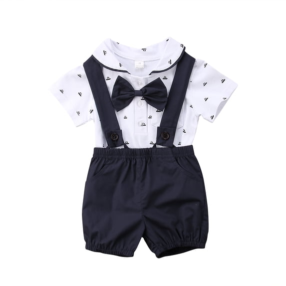 Douhoow Baby Boys 2PCS Clothes Set Bow Folded Collar Short Sleeve Button Romper Suspender Shorts