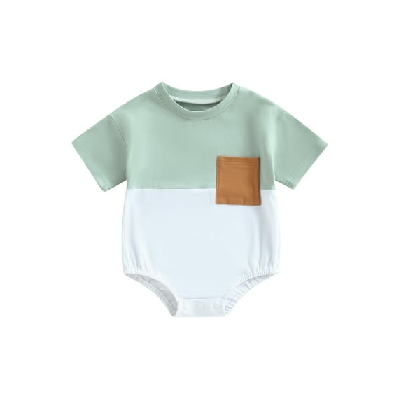Douhoow Baby Boys Bodysuits Contrast Color Short Sleeve Pocket Jumpsuits Summer Rompers