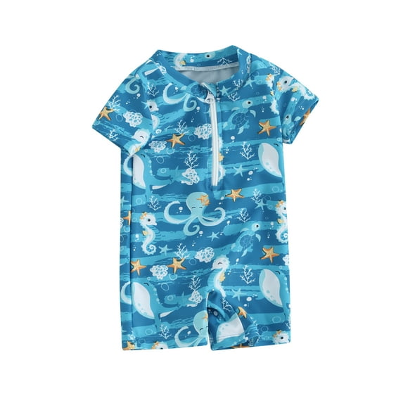 Douhoow Baby Boys Rash Guard Swimwear 3 6 12 Months 2 3 Years Toddler Cartoon Whale Print Swimsuits One Piece Short Sleeve Front Zipper Bathing Suits