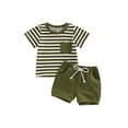 thumbnail image 1 of Douhoow Baby Boys Stripes T-Shirt Elastic Waist Shorts, 2pcs Summer Outfits, 0-3Y, 1 of 8