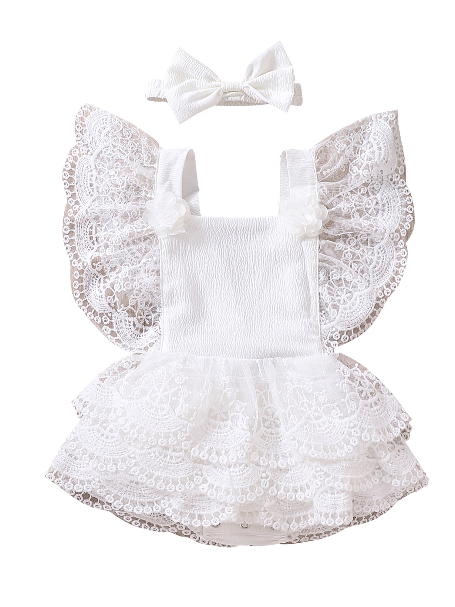 Douhoow Baby Girl Lace Bodysuit Summer Infant Sweet Style Fly Sleeve
