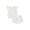 thumbnail image 1 of Douhoow Baby Girl Summer Set Solid Color Ribbed Flying Sleeve Tops+High Stretch Shorts, 1 of 9