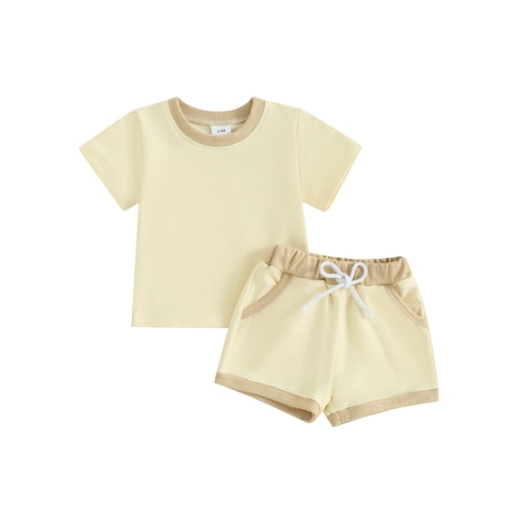Douhoow Baby Girls 2 Piece Contrast Color Short Sleeve T-Shirt Elastic Shorts Summer Clothes Set 0-3Y