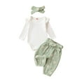 thumbnail image 1 of Douhoow Baby Girls 2PCS Spring Set 3M 6M 12M 18 24M Infant White Long Sleeve Ruffle Romper Daisy Print Pants Headband, 1 of 7