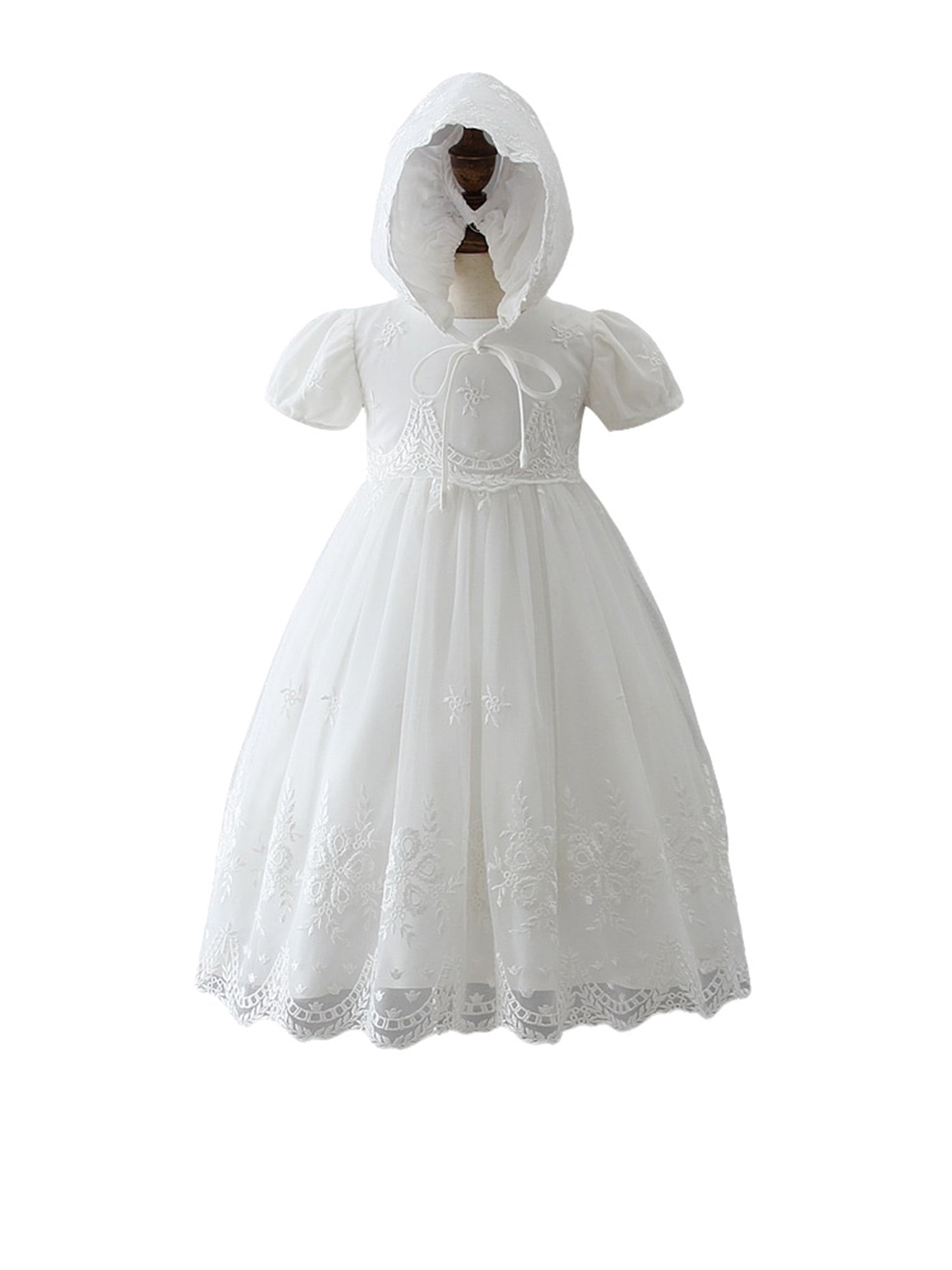 Embroidered Baby Gown Long White Embroidered Christening Gown With Bonnet - Shantung Baptism Outfit Newborn Baby Girl Baptism Dress Embroidered Baby Gown Long White Embroidered Christening Gown With Bonnet - Shantung Baptism Outfit Newborn Baby Girl Baptism Dress