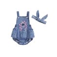 thumbnail image 1 of Douhoow Baby Girls Denim Rompers 6M 12M 18M 24M Flower Rabbit Embroidery Bodysuits Infant Sleeveless Straps Easter Jumpsuit Headband, 1 of 9