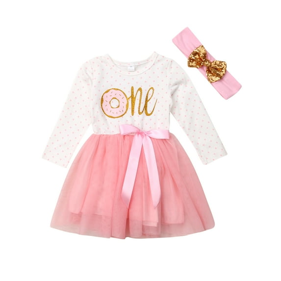 Douhoow Baby Girls Dress Princess 1st Birthday Party Donut Letters Tulle Dresses 0-24 Months