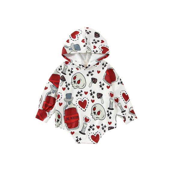 Douhoow Baby Girls Halloween Romper Long Sleeve Ghost Floral Print Hooded Jumpsuit