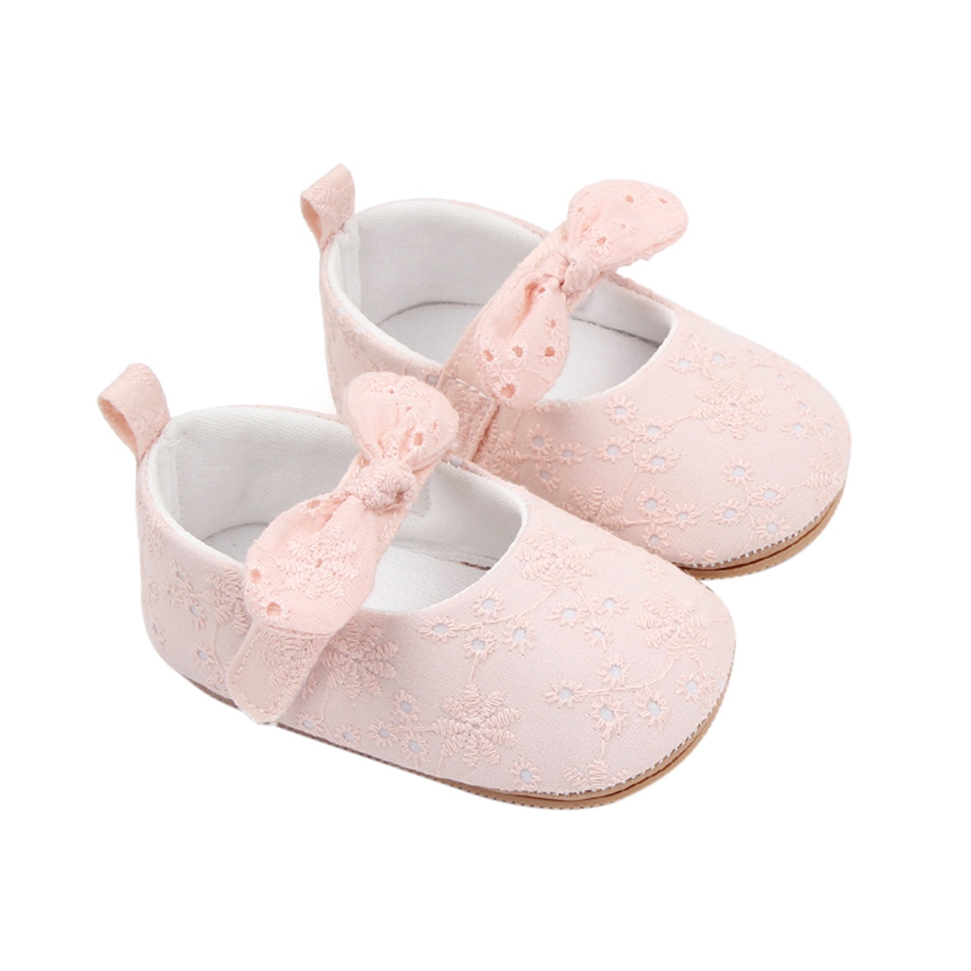 Douhoow Baby Girls Princess Shoes Soft Bow Lace Flower Crib Shoes Rubber Sole Nonslip First
