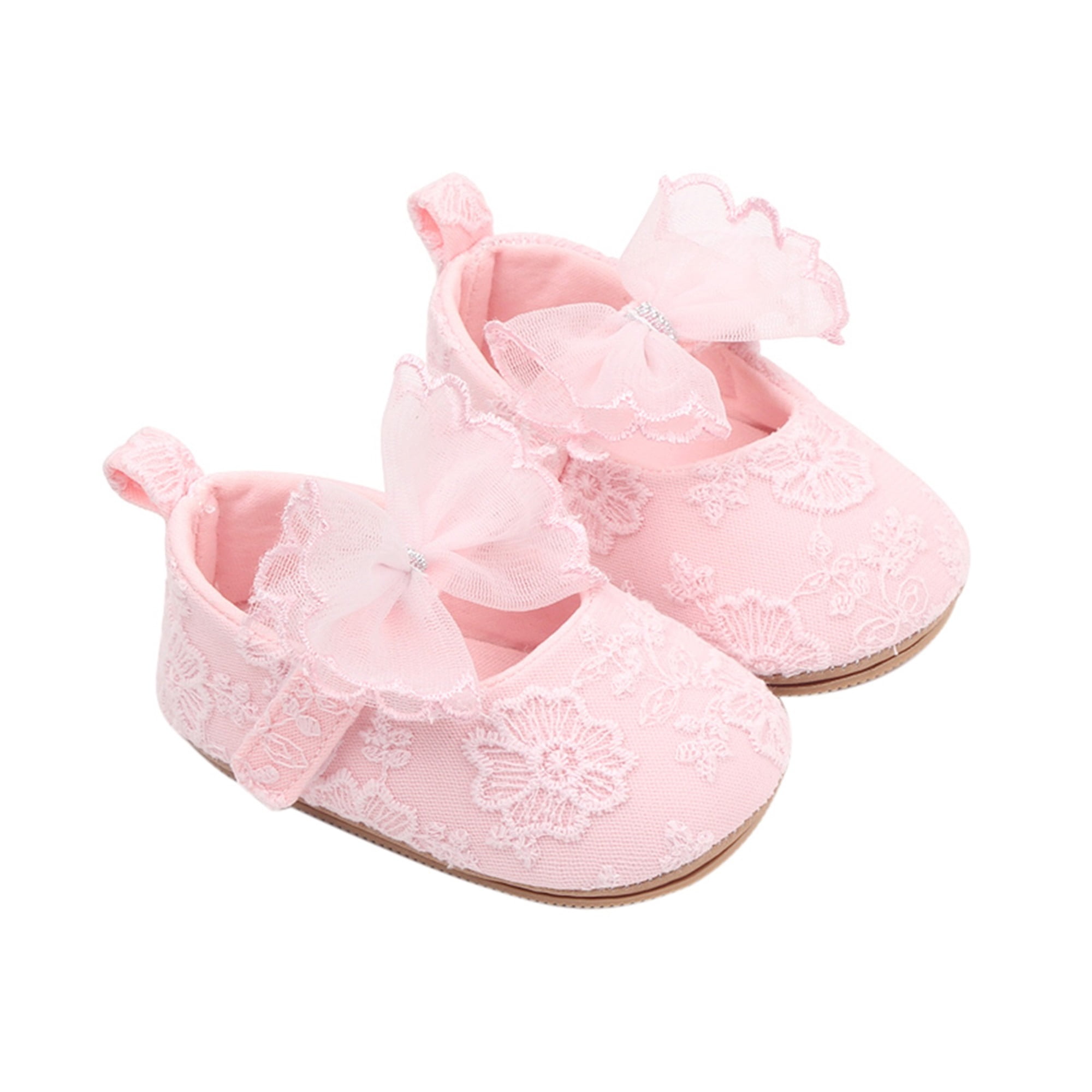 Douhoow Baby Girls Princess Shoes Soft Bow Lace Flower Crib Shoes Rubber Sole Nonslip First