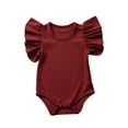 thumbnail image 1 of Douhoow Baby Girls Romper Summer Solid-Color Ribbed O-Neck Ruffle Sleeve Jumpsuit, 1 of 6