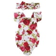 thumbnail image 1 of Douhoow Baby Girls Ruffle Sleeveless Romper Floral Square Collar Button Bodysuit with Headband, 1 of 9