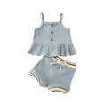 thumbnail image 1 of Douhoow Baby Girls Summer Outfit Sets Solid Color Sleeveless Ruffle Hem Ribbed Sling Vest Shorts, 1 of 8