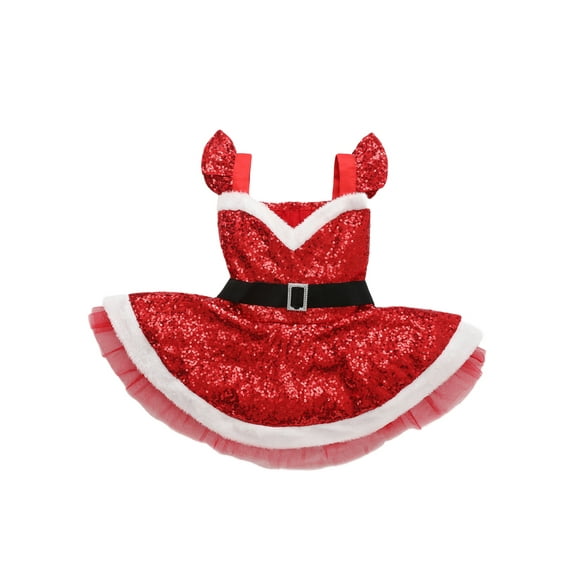 Douhoow Baby Sisters Christmas Outfits Kids Sleeveless Sequin Mesh Patchwork Jumpsuit Dress