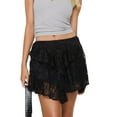 thumbnail image 1 of Douhoow Black Lace Mini Skirts for Women Mesh Floral Tiered Ruffle Skirt Low Waist Layered Flowy Short Skirts, 1 of 1