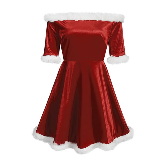 Douhoow Christmas Dress for Women Red Off Shoulder A Line Short Dress