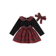 thumbnail image 1 of Douhoow Christmas Dresses for Girl, Toddler Plaid Patchwork Peter Pan Collar Long Sleeve Dress, 1 of 8