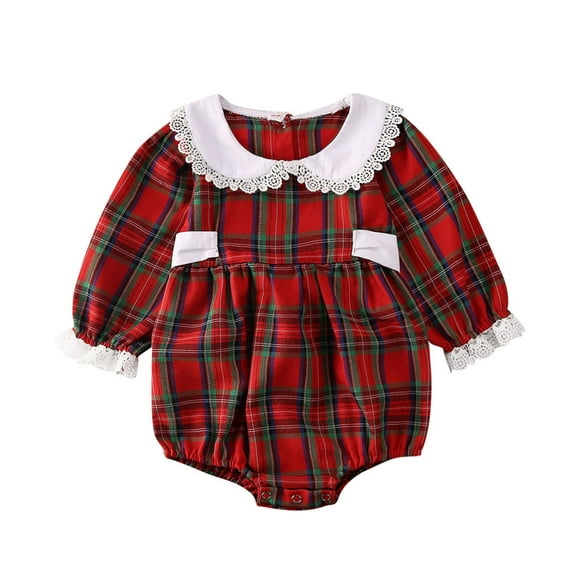 Douhoow Christmas Sister Matching Clothes,Baby Girl Red Plaid Doll Collar Jumpsuit/Dress