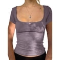 thumbnail image 1 of Douhoow Crop Tops for Women Slim Fit T-Shirts Solid Color U Neck Short Sleeve Tees Streetwear, 1 of 5